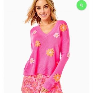 Lily Pulitzer Tensley Sweater Pink Blooming Embroidery